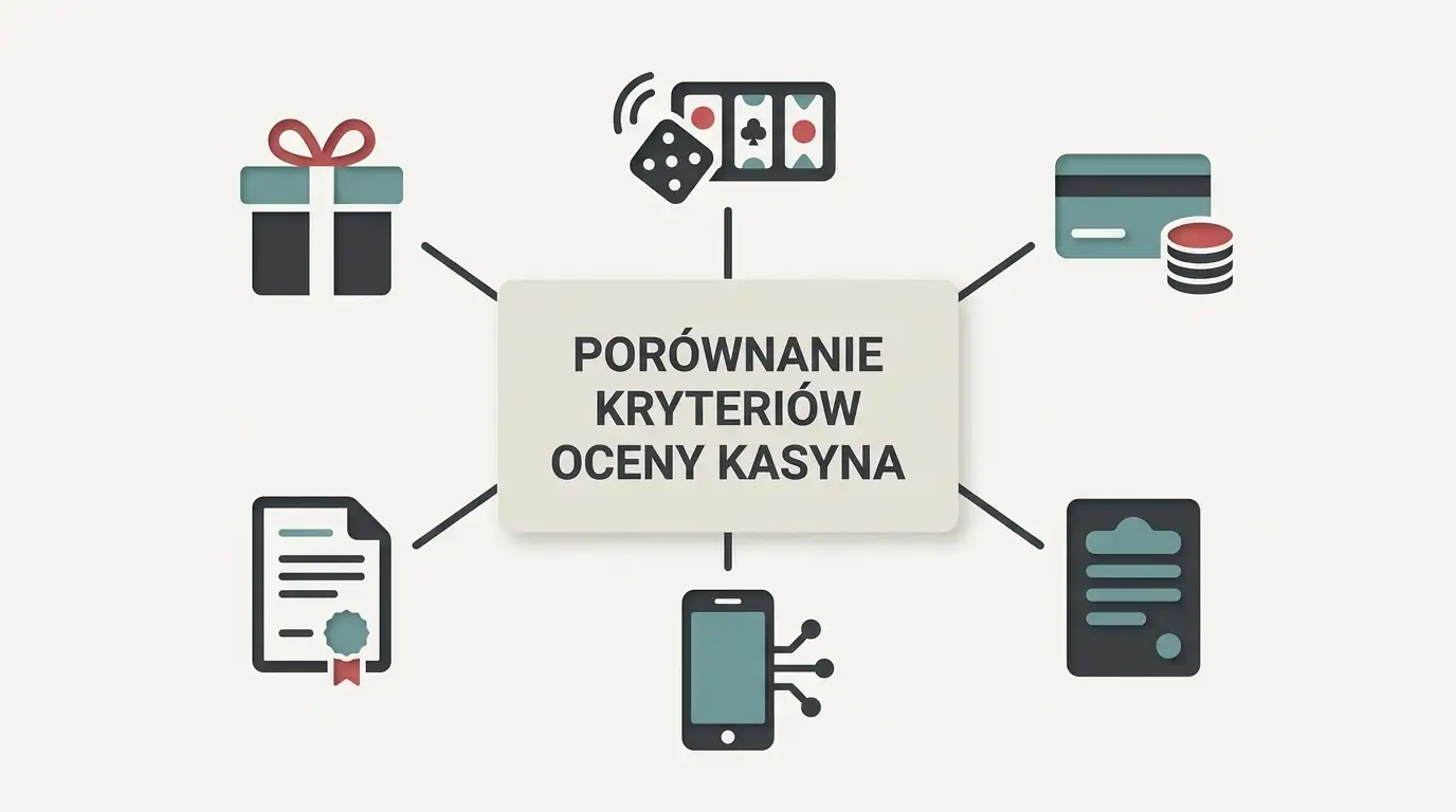 Ilustracja kryteriów oceny EnergyCasino: bonus, gry, płatności, mobile i licencja